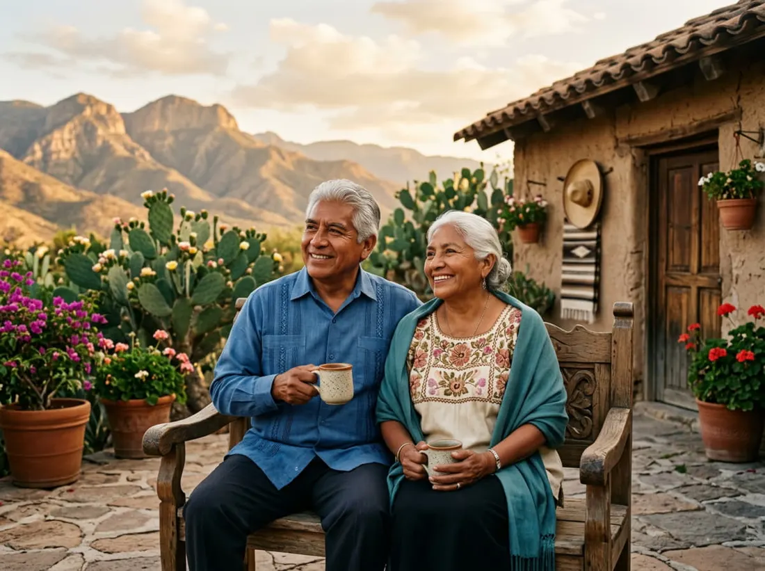 Pareja adulta descansando al aire libre en un entorno rural
