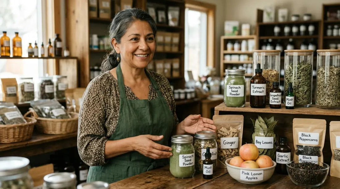 Mujer preparando infusiones y extractos de plantas